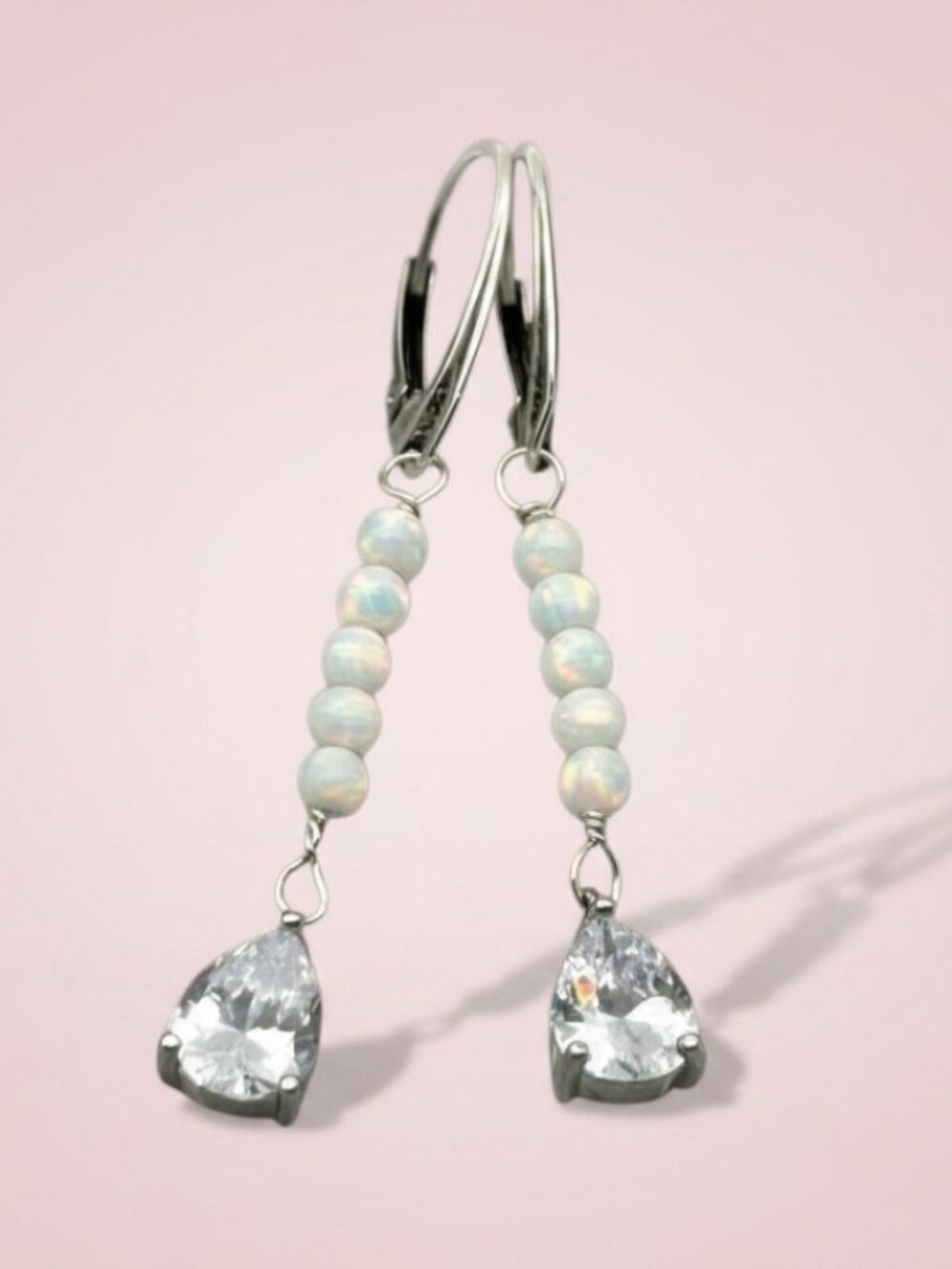 Cubic Zirconia and Lab Opal Drop Earrings, Bridal Earrings
